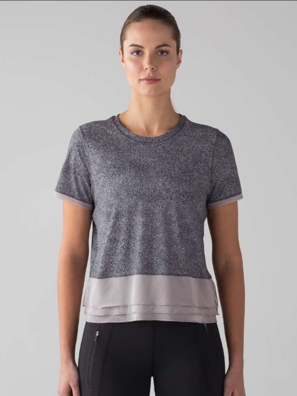 Lululemon Sole Training Short Sleeve Tee Sea Spray Layered Hem Gray Black S M